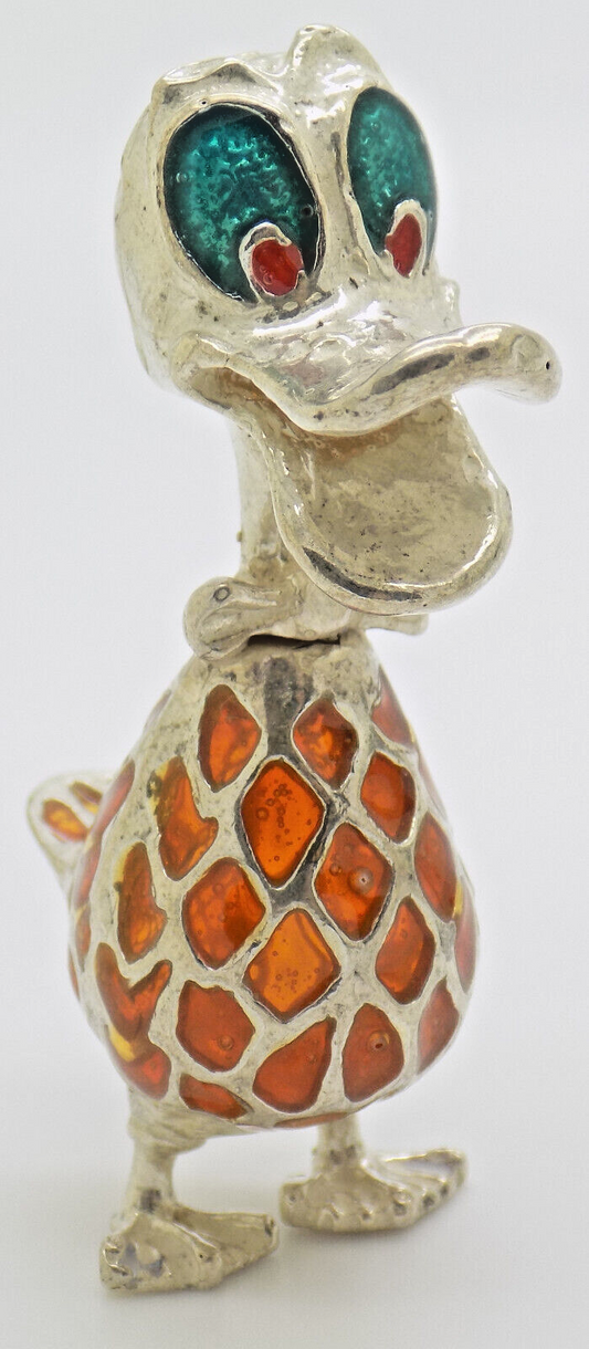 Vintage Italian Handmade Genuine Silver Colored Donald Duck Figurine Miniature
