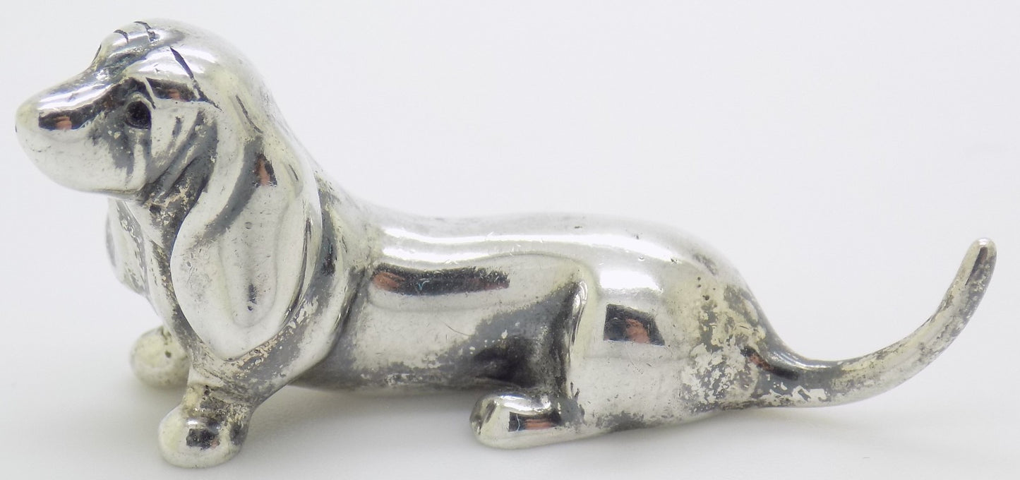 Vintage Italian Handmade Genuine Silver Wiener Dog Dachshund Dollhouse Miniature