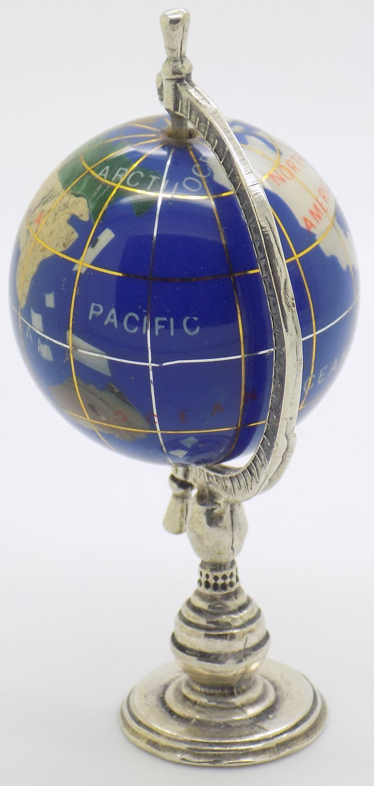Vintage Italian Silver & Porcelain Rotating Globe Large Figurine made in Tuscany
