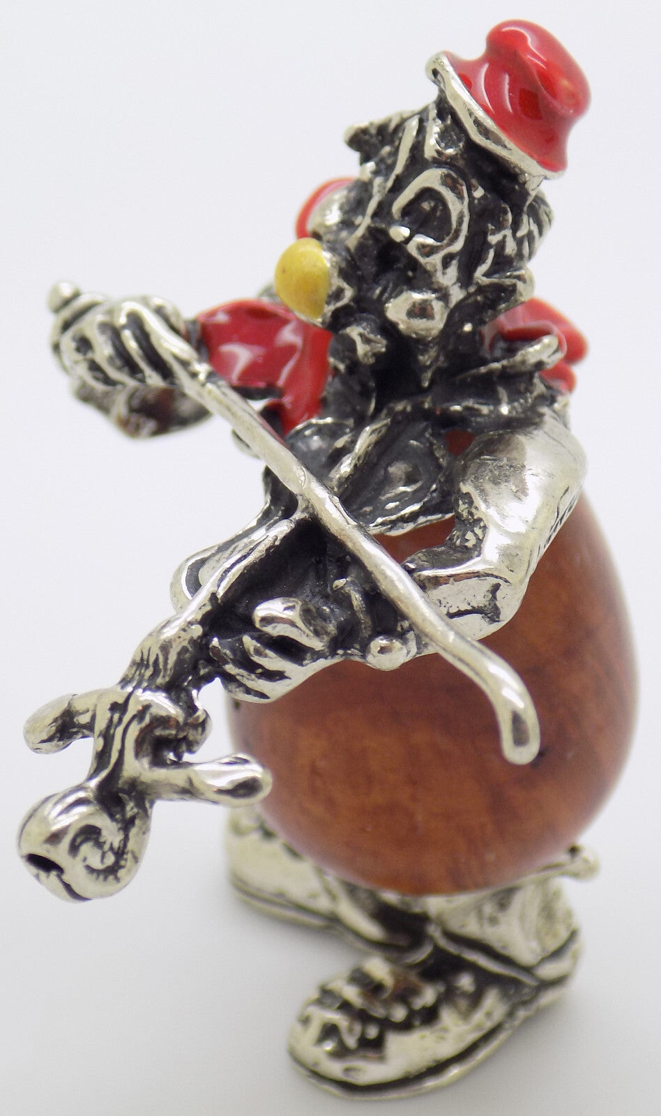 Vintage Italian Handmade Genuine Silver & Wood Clown w/t Violin Figurine