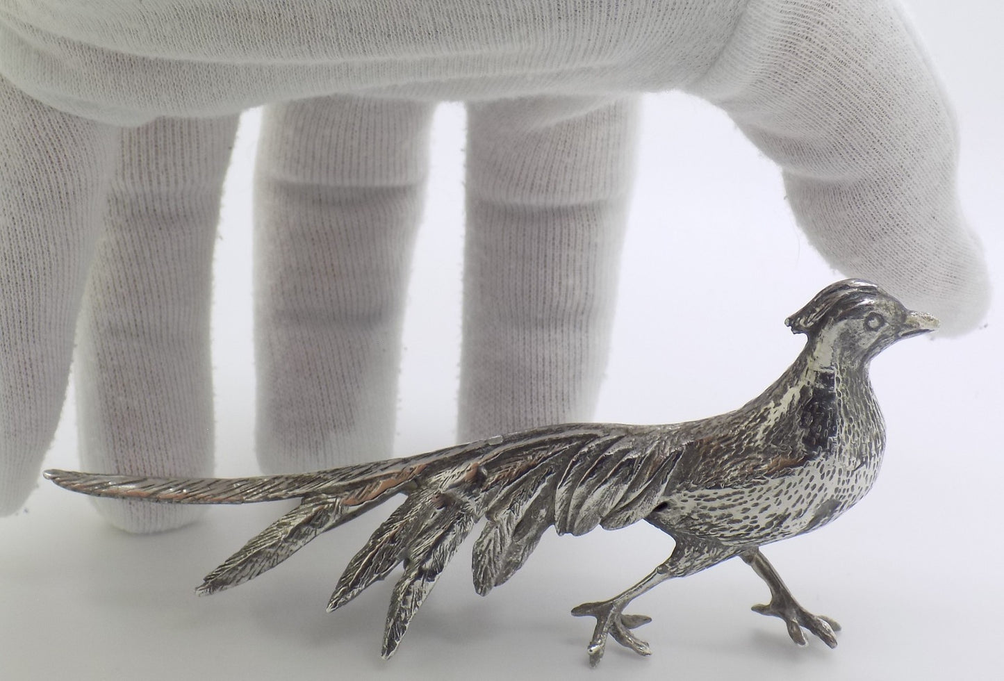 Vintage Italian Genuine Silver 800 Pheasant Figurine Large Detailed Mid Century