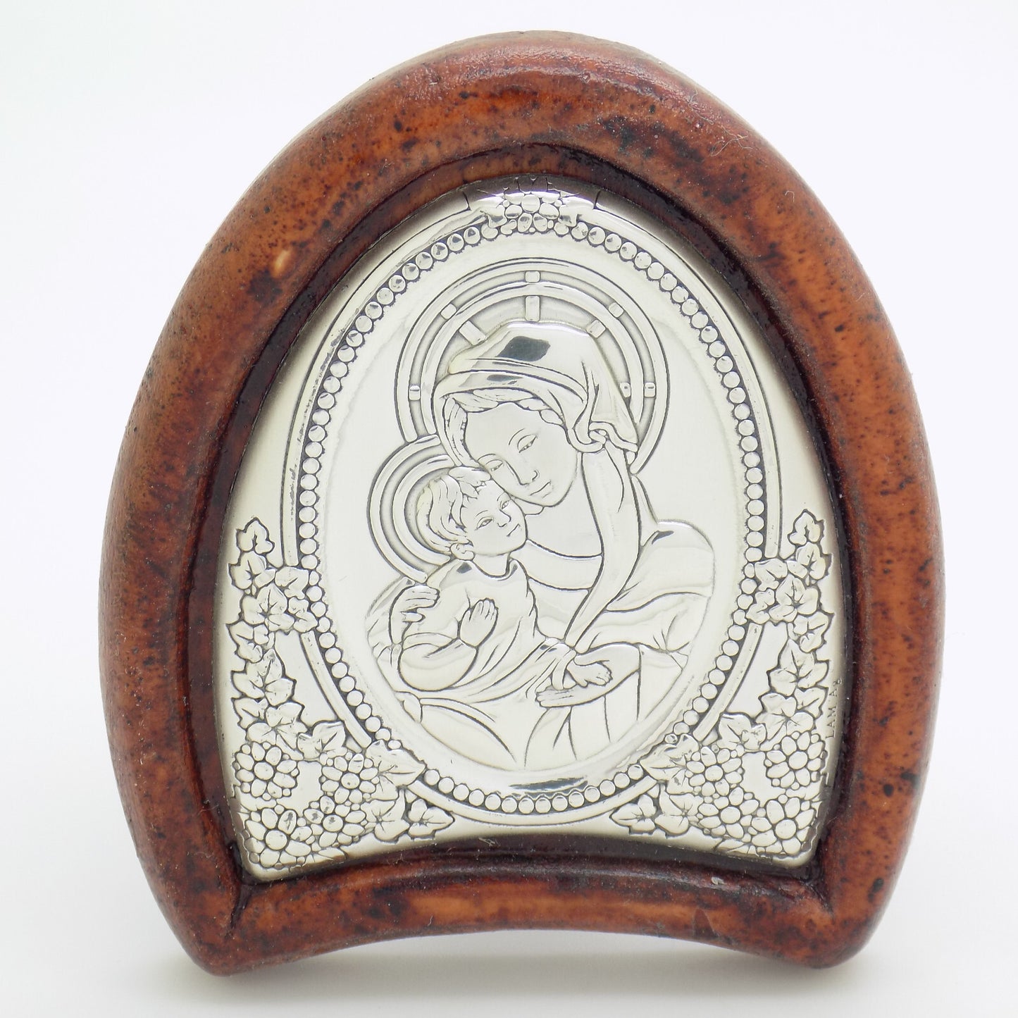 Vintage Italian Handmade Silver Lamina Sheet Mother Mary & Baby Jesus Holy Icon