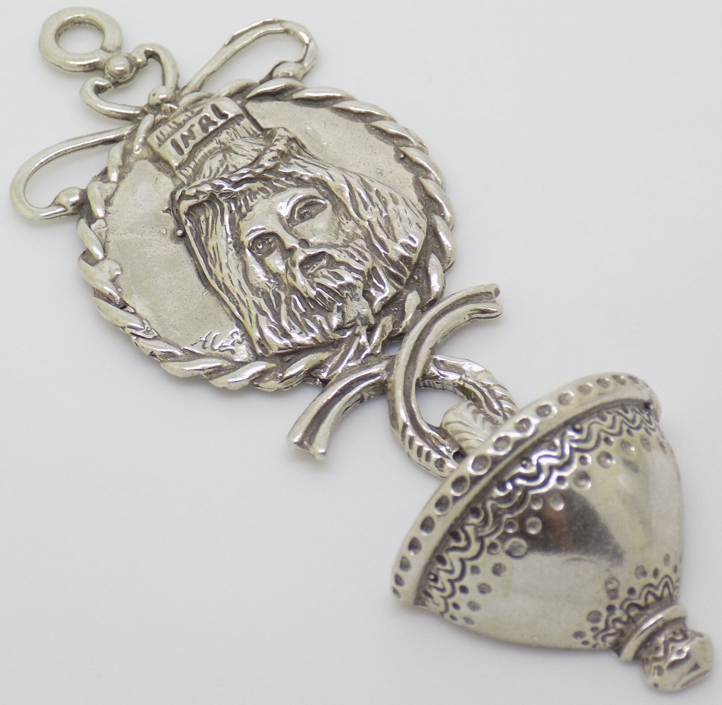 Vintage Italian Handmade Genuine Silver Jesus Christ Mini Holy Water Fountain