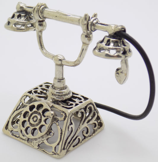 Vintage Italian Handmade Genuine Silver Old Phone Large Miniature Figurine