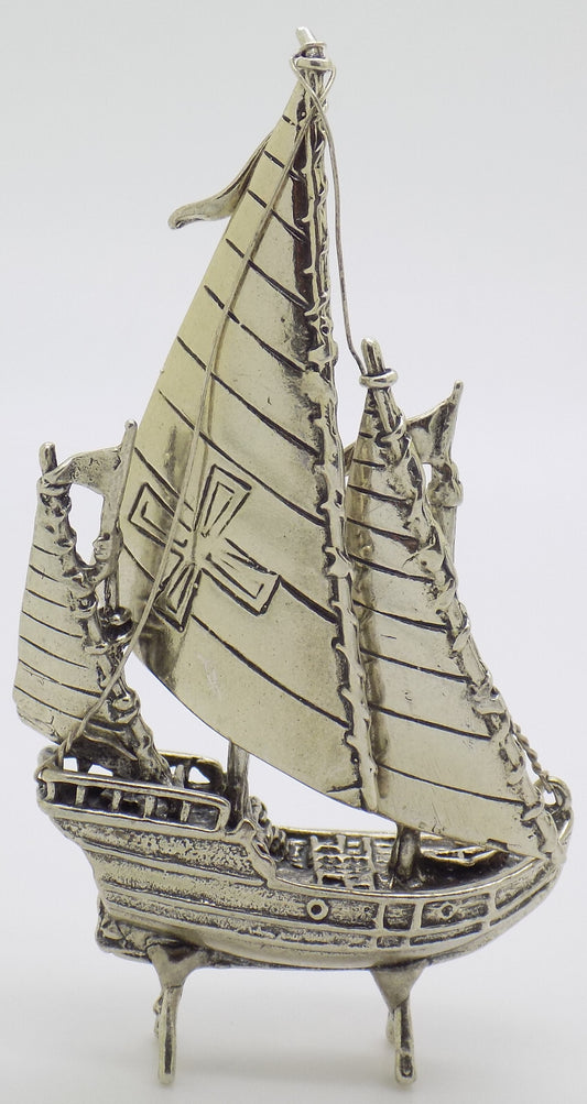 Vintage Italian Handmade Genuine Silver Detailed Crusade Ship Figurine Miniature