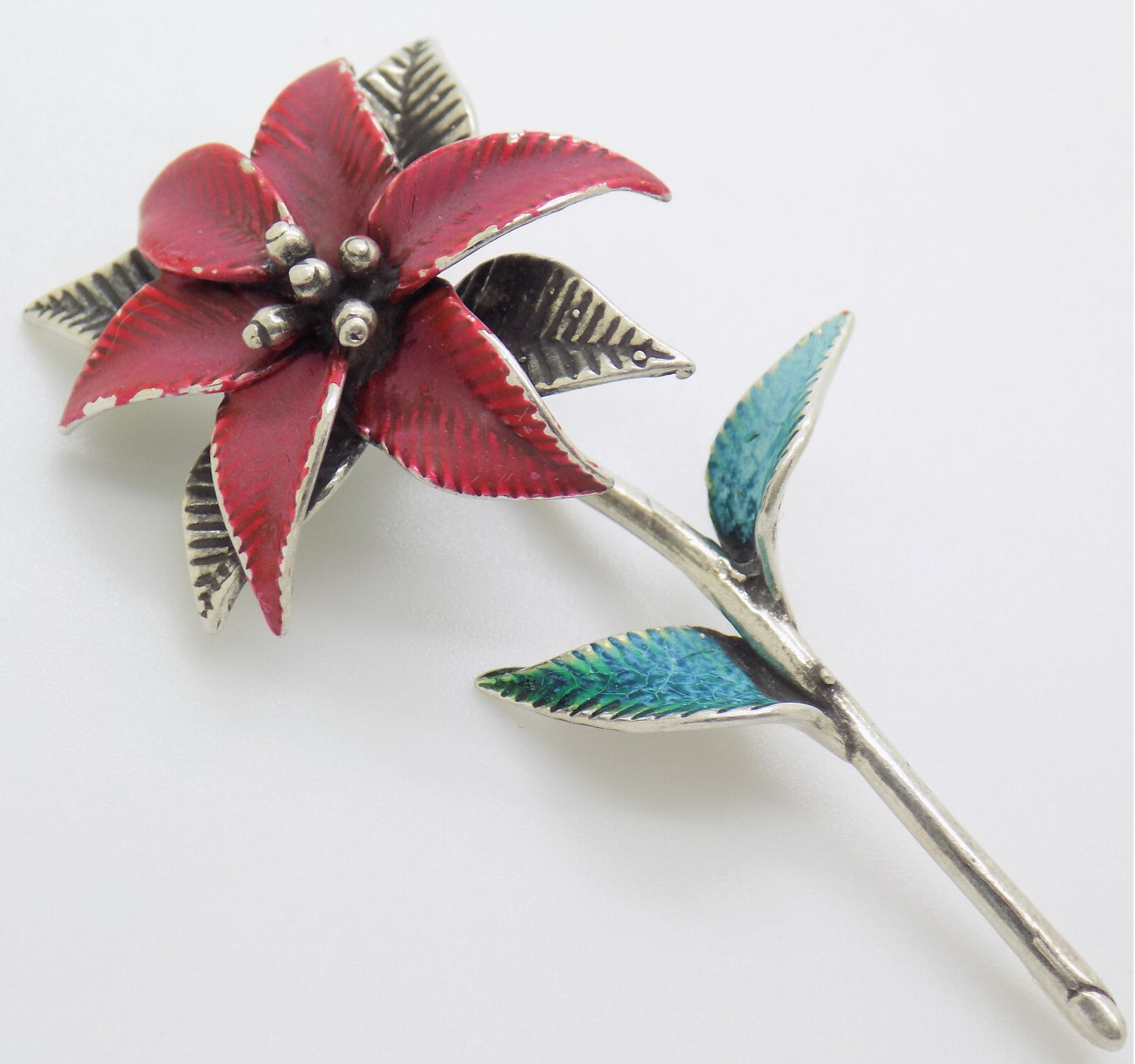 1 x Vintage Italian 800 Silver Poinsettia Flower Figurine Christmas Miniature