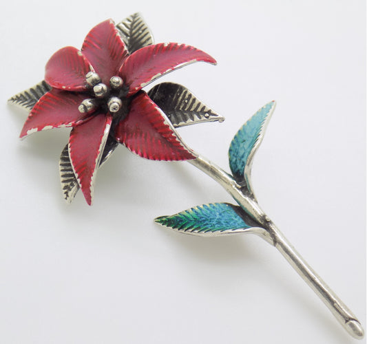 1 x Vintage Italian 800 Silver Poinsettia Flower Figurine Christmas Miniature