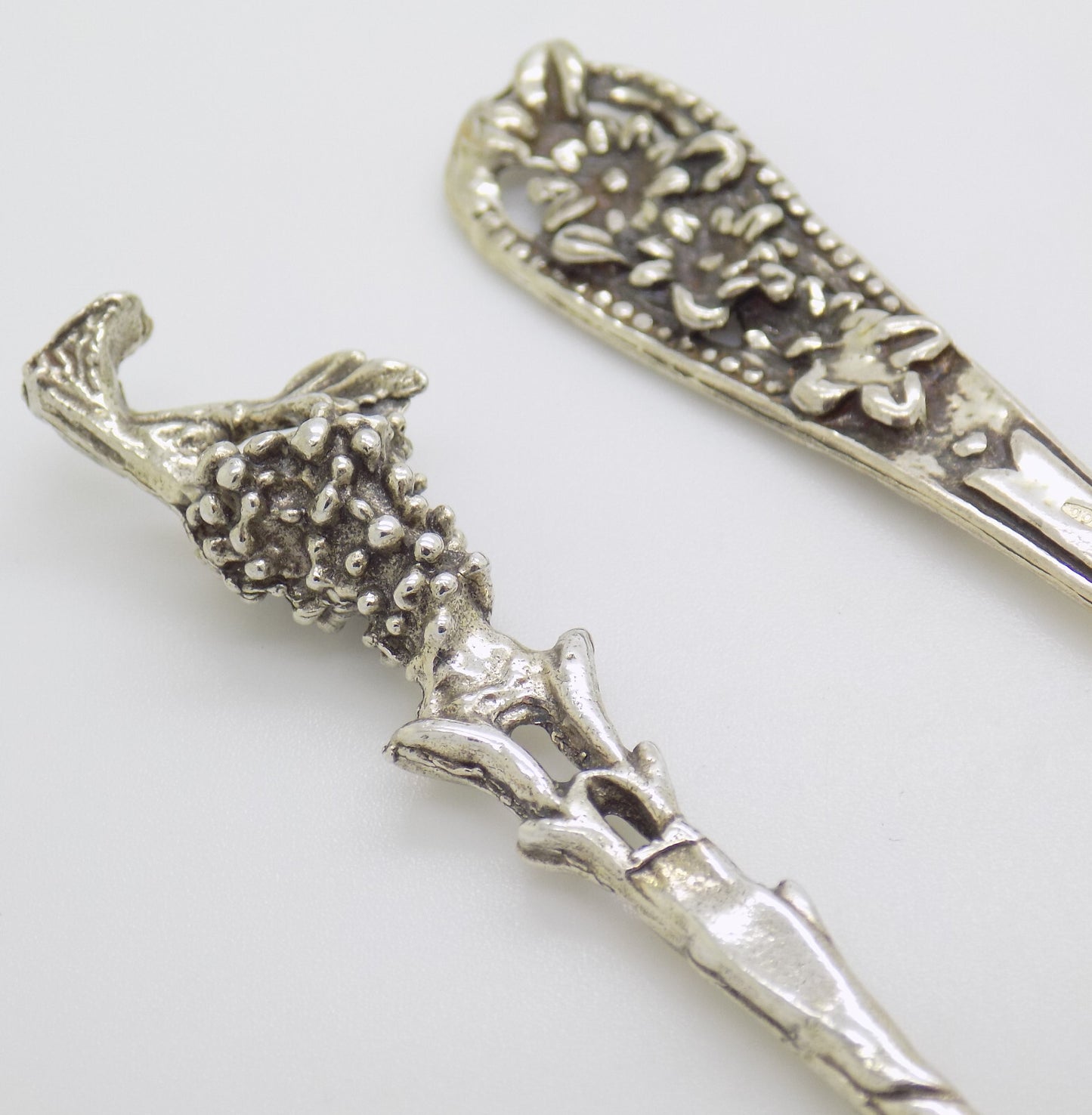 Vintage Italian Handmade Genuine Silver Cocktail Fork & Cherry/Olive Mini Ladle