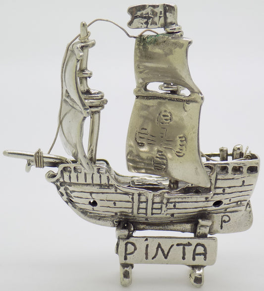 Vintage Italian Handmade Genuine Silver .800 Columbu's Pinta Caravel Figurine