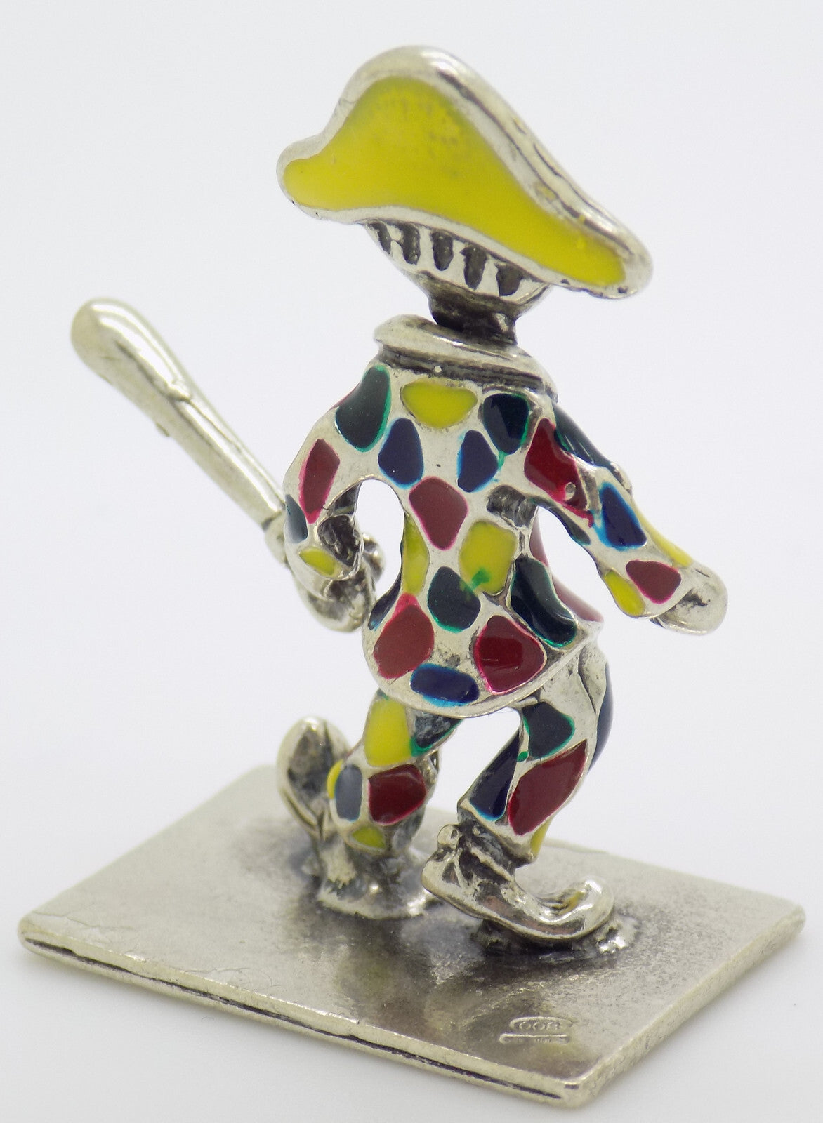 Vintage Italian Handmade Genuine Silver .800 Carnival Harlequin Enamel Figurine