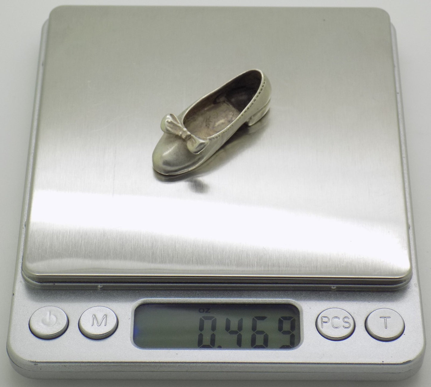 Vintage Italian Handmade Silver Shoe w/t Ribbon Dollhouse Miniature Collectible