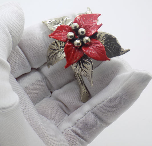Vintage Italian Genuine Silver Poinsettia Flower Figurine Christmas Decoration