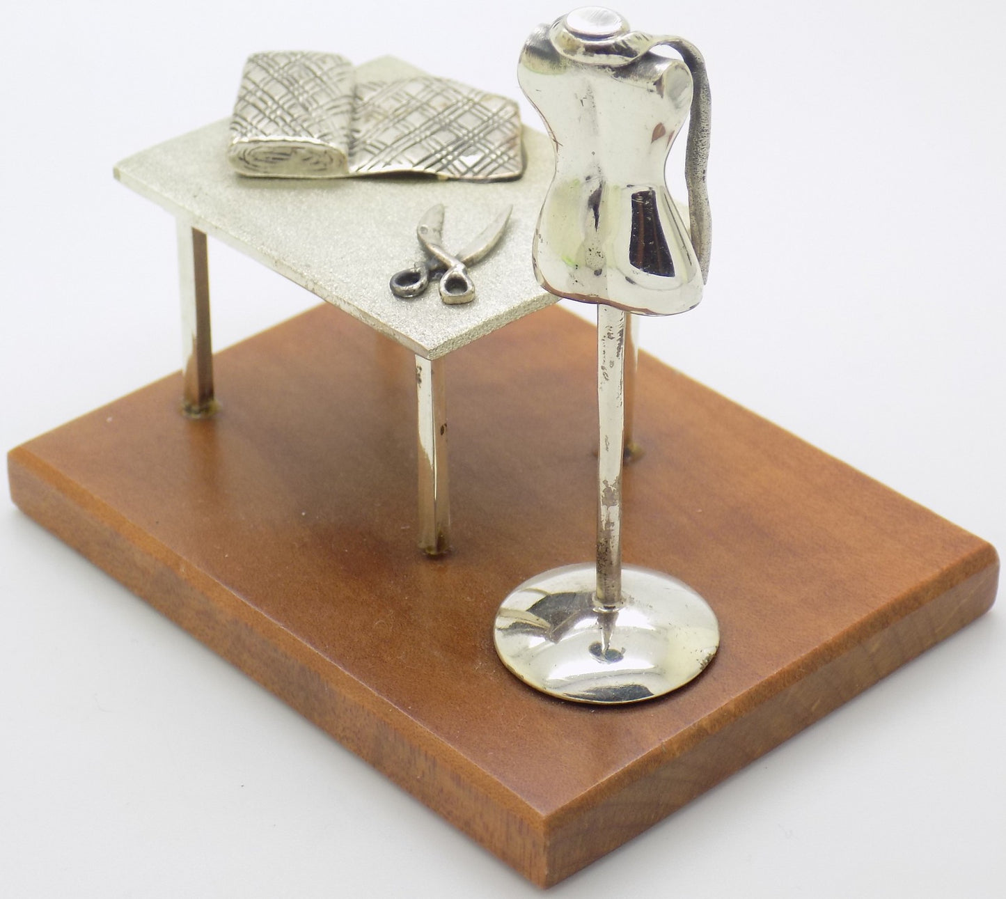 Vintage Italian Sterling Silver & Wood Medusa-Oro Sewing Studio Set Figurine