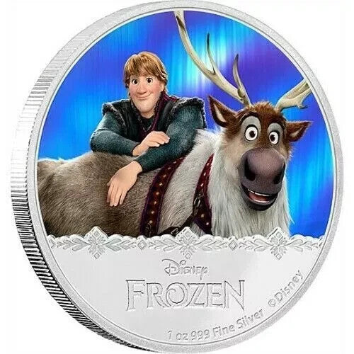2016 Niue $2 Disney's Frozen Kristoff & Sven 1 oz 999 Silver Proof Colored Coin