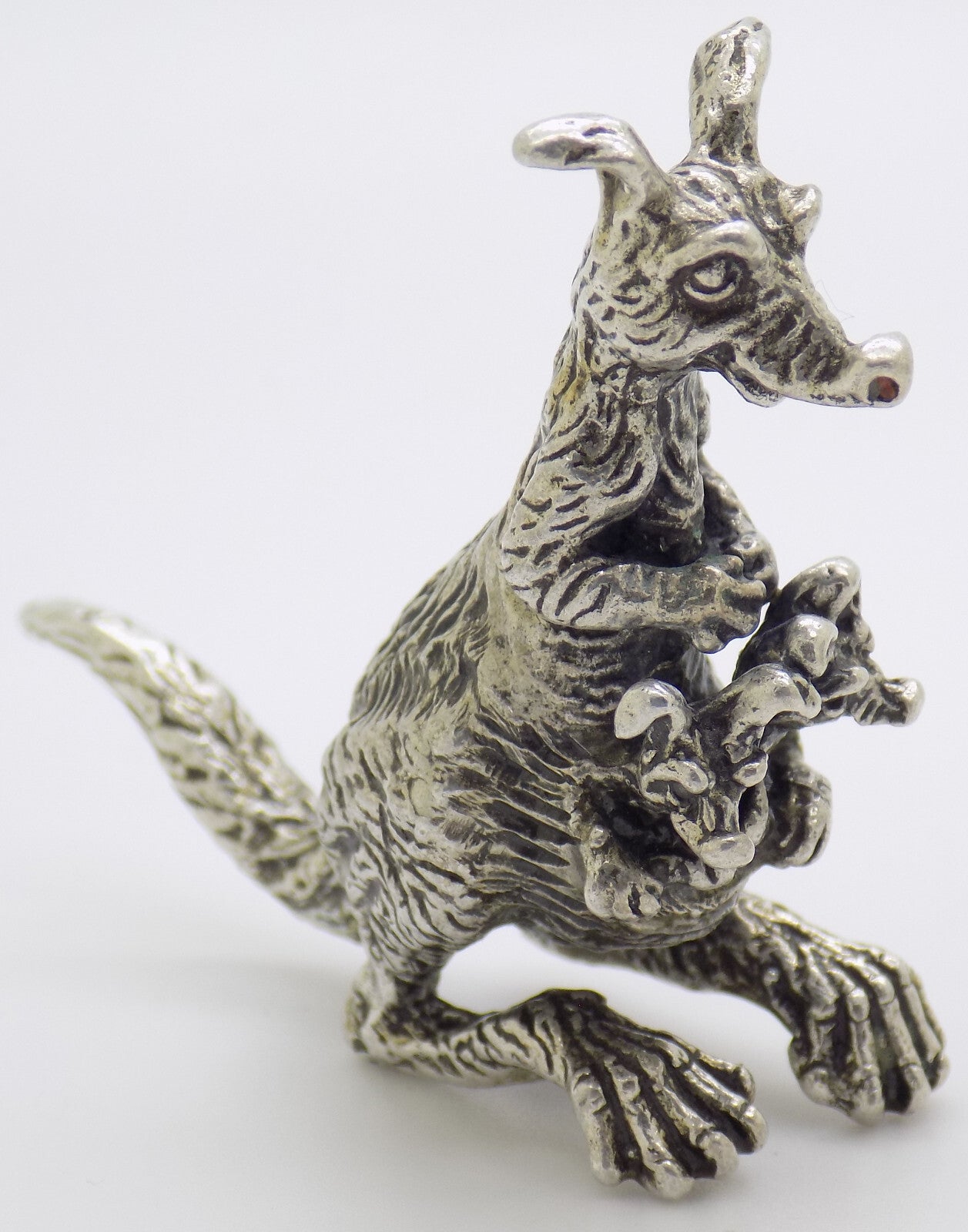 Vintage Italian Handmade Genuine Silver RARE Kangaroo with Two Joeys Figurine