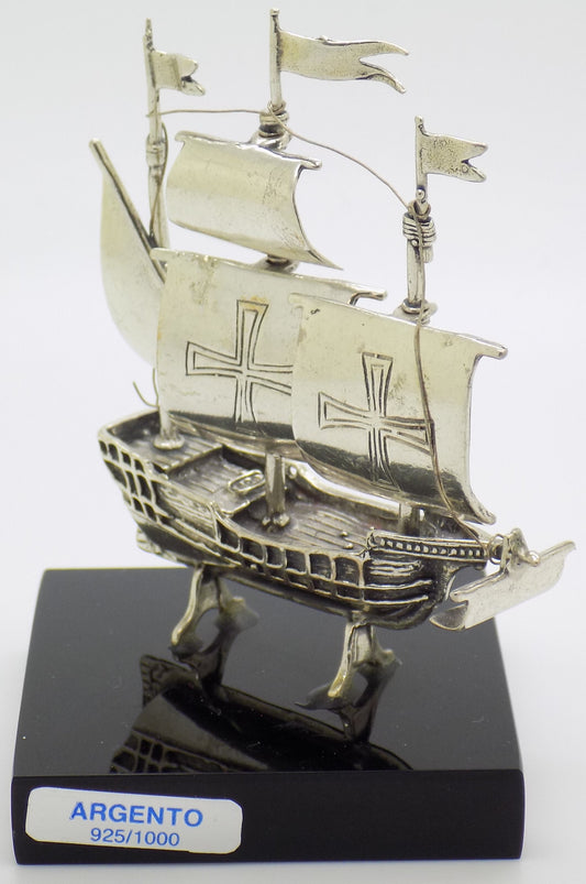 Vintage Italian Handmade Genuine Silver Columbus Caravel Galleon Ship Figurine