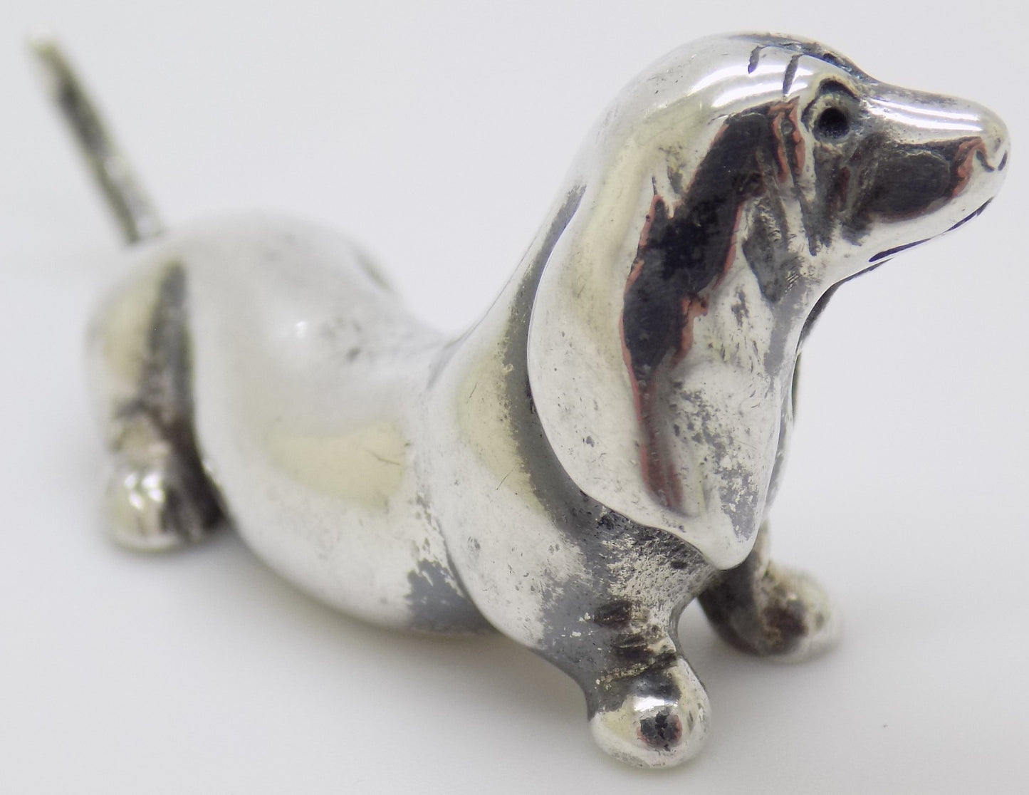 Vintage Italian Handmade Genuine Silver Wiener Dog Dachshund Dollhouse Miniature