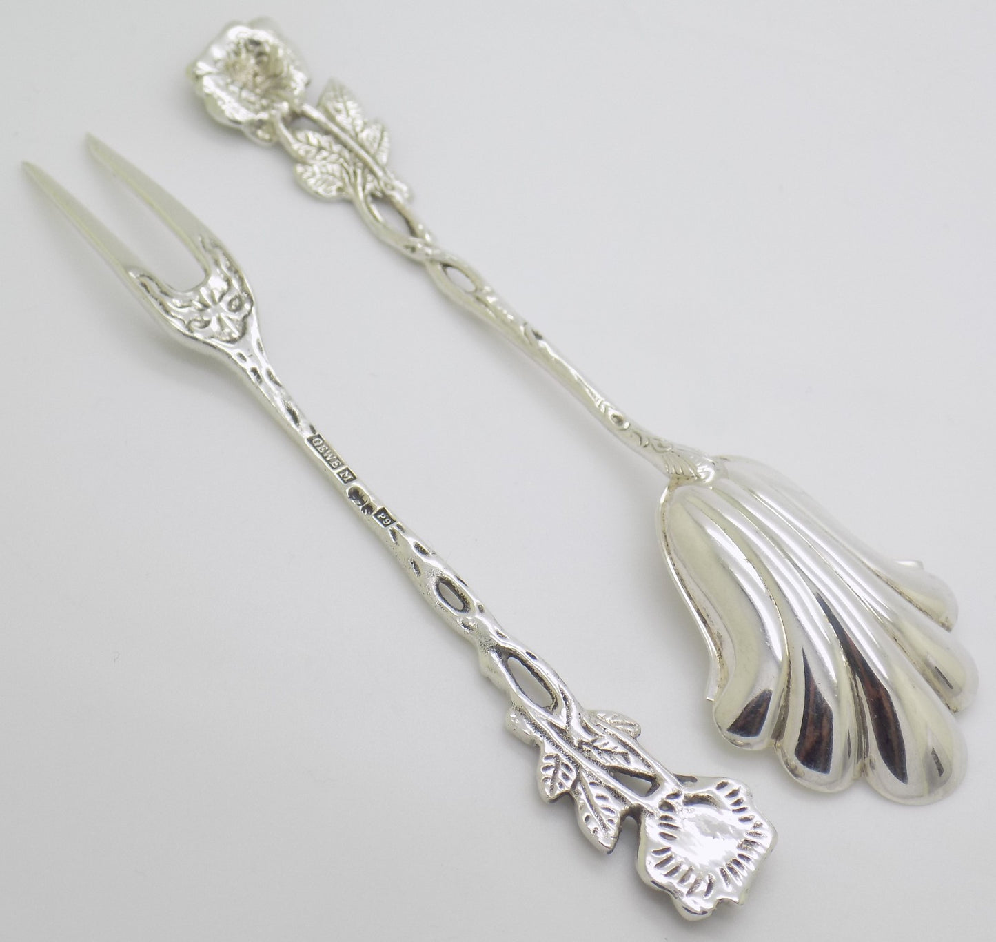 Vintage Swedish 830 Silver Fork & Spoon Set Rose Design 1965 Rolf Nilsson