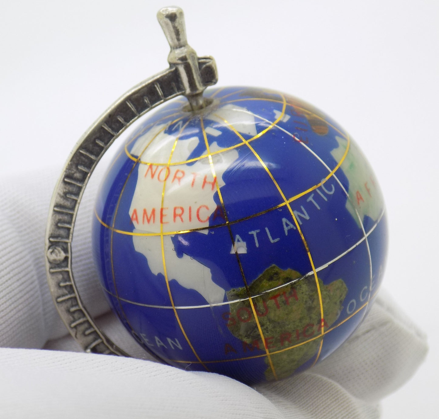 Vintage Italian Silver & Porcelain Rotating Globe Large Figurine made in Tuscany