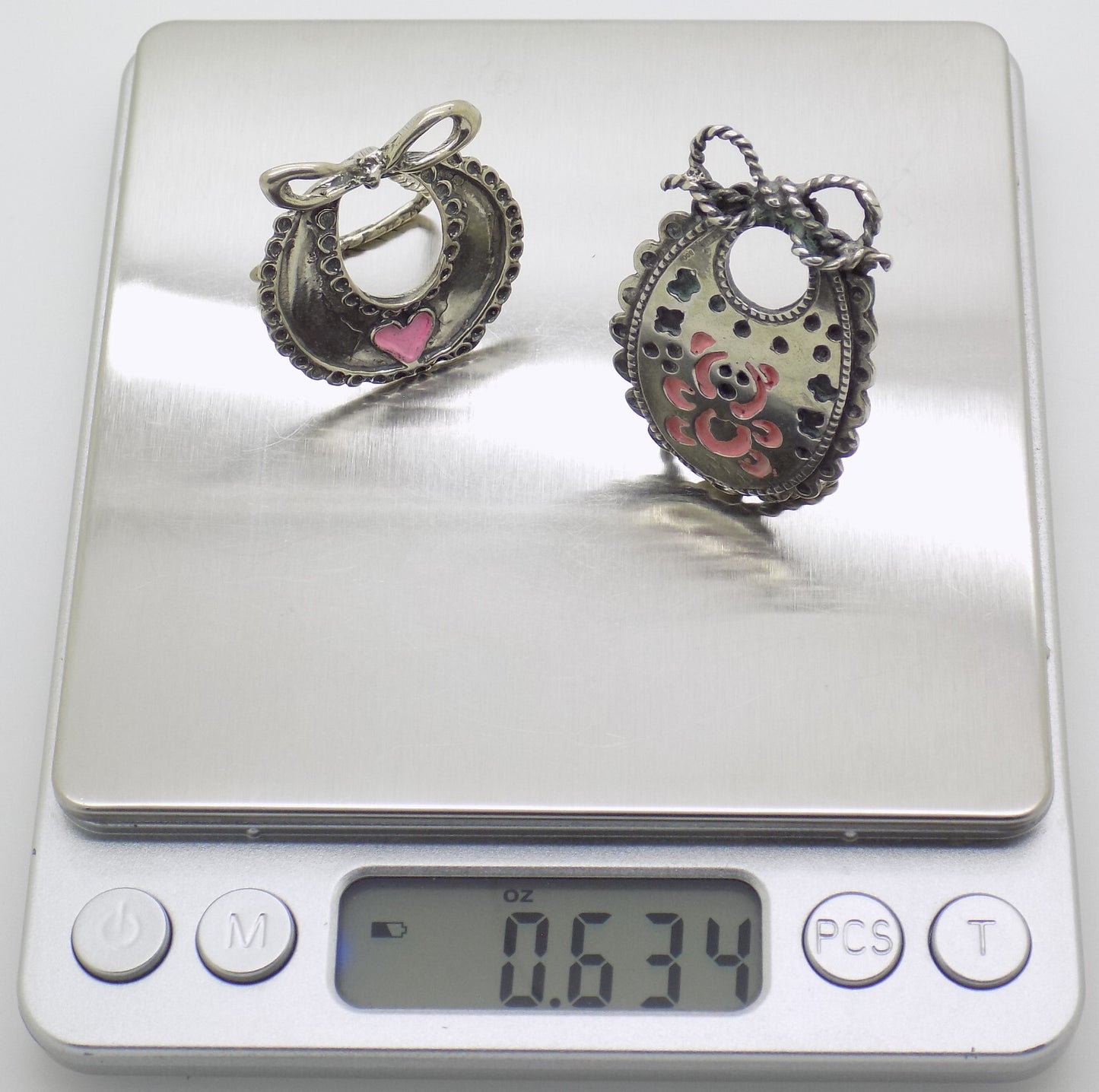 Vintage Italian Handmade Genuine Silver .800 Two Baby Bibs Figurines Miniatures