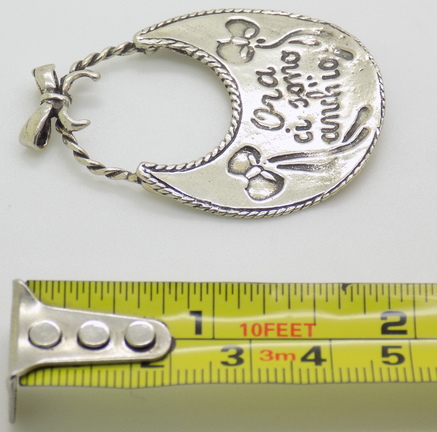 Vintage Italian Handmade Genuine Silver Baby Bib "Ora ci sono anch'io" Miniature