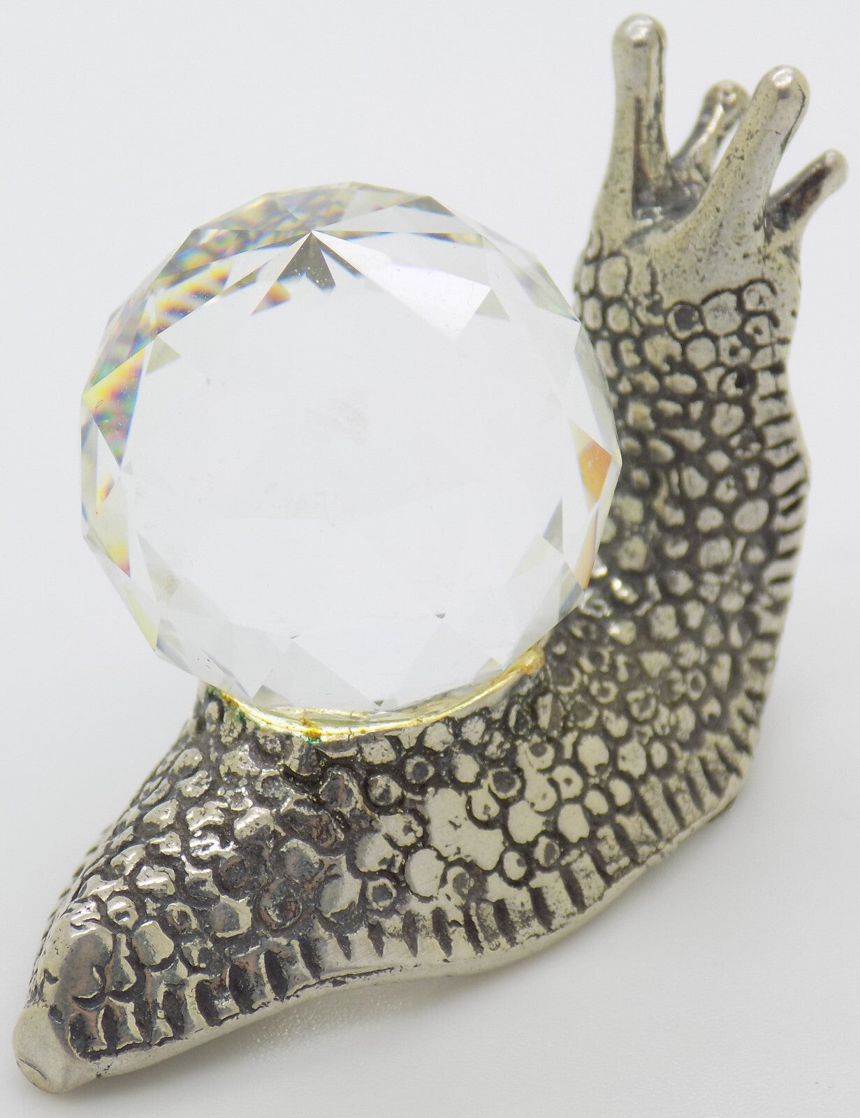 Vintage Italian Handmade Genuine Silver .800 & Crystal LIFE SIZE Snail Figurine