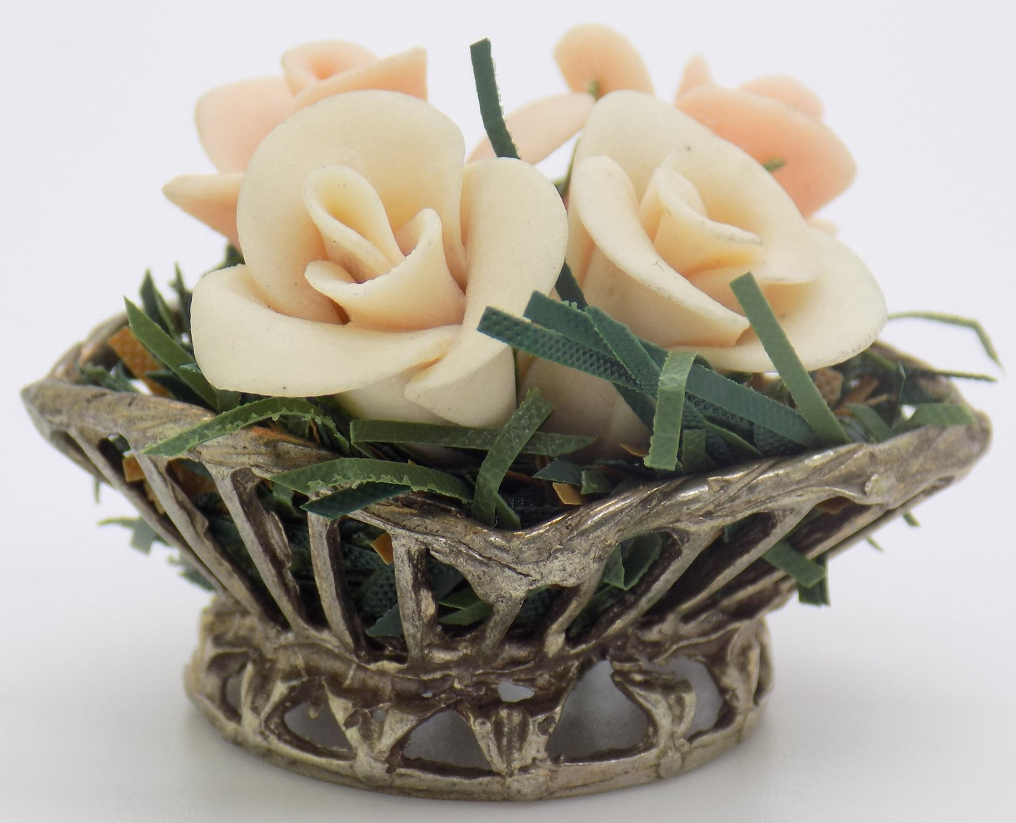 Vintage Italian 800 Silver Flower Basket Dollhouse Miniature 1970s Salt Dough