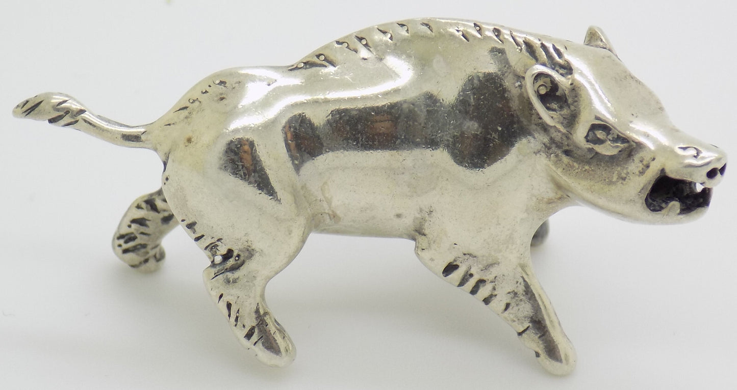 Vintage Italian Silver Boar Figurine Handmade 1970s Miniature Animal Art