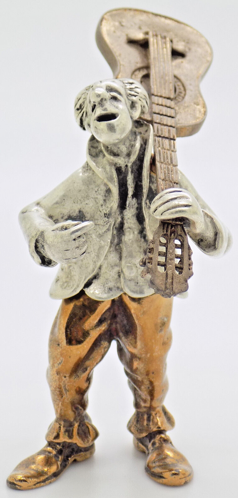 Vintage Italian Handmade Genuine Silver & Brass ANGINI Guitarist Clown Figurine