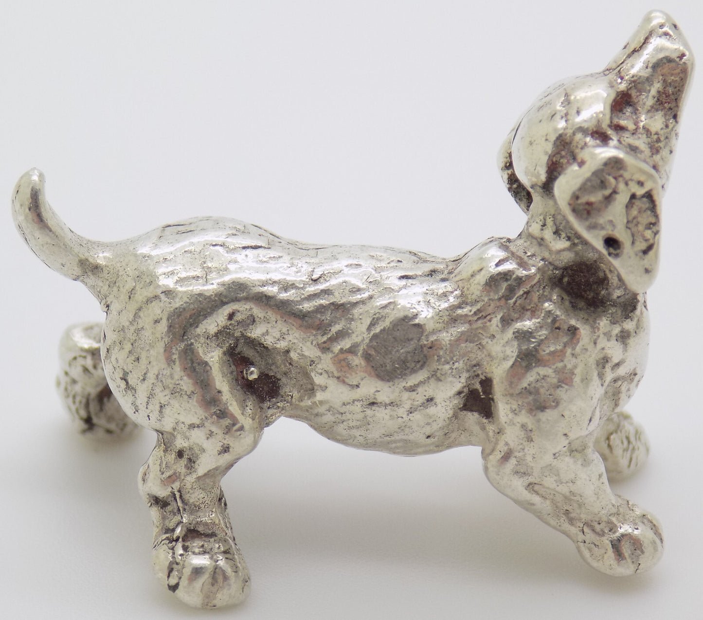 Vintage Italian Handmade Genuine Silver Puppy Dog Figurine Dollhouse Miniature