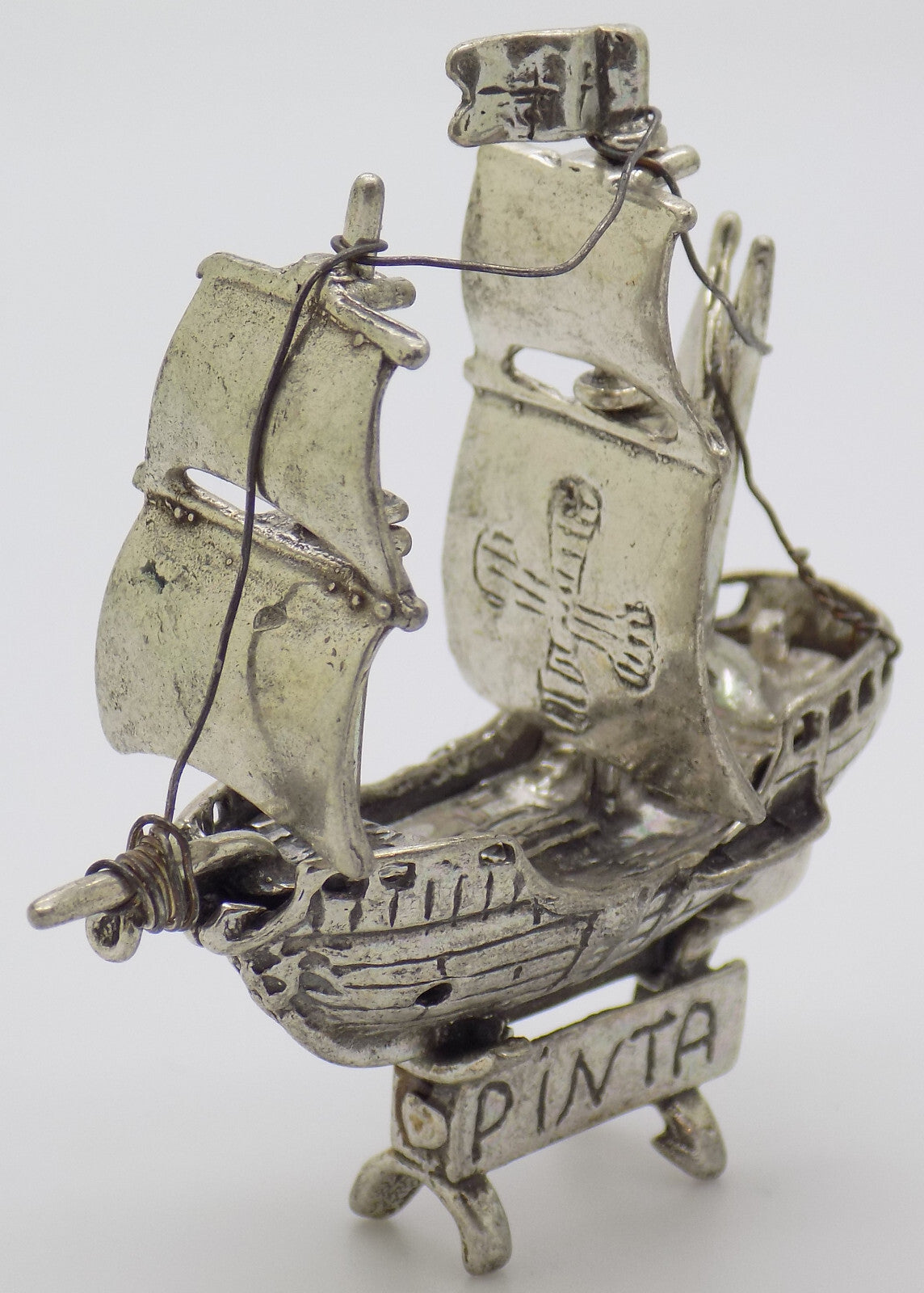 Vintage Italian Silver Columbus Caravel Pinta Figurine Arezzo 1970s 1980s