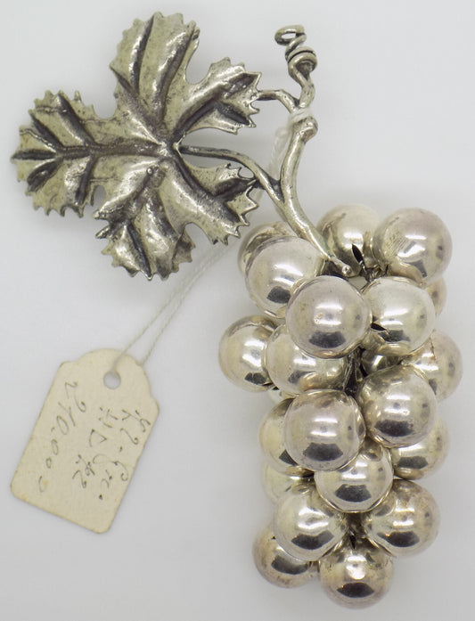 Vintage Italian Handmade Genuine Silver .800 Large Bunch of Grapes Figurine