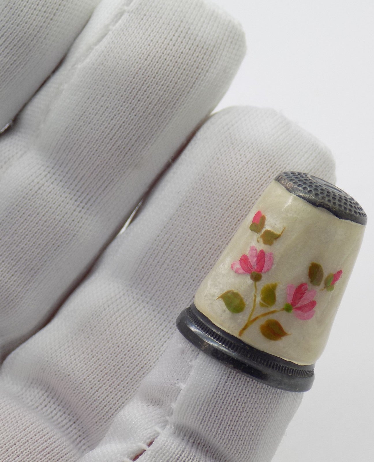 Vintage Italian Handmade Genuine Silver Hand Enameled Thimble Florence Tuscany