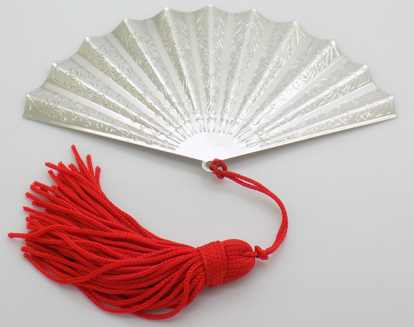 Vintage Italian Silver Large Fan Miniature Handmade 800 Silver with Red Tassel