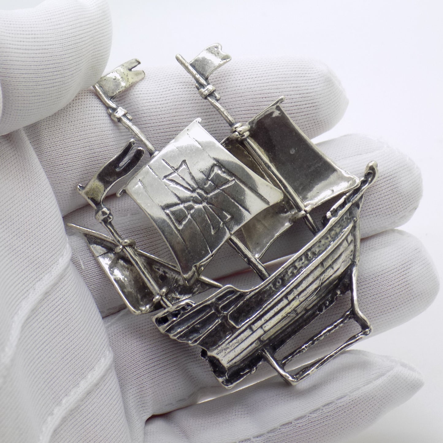 Vintage Italian Handmade Genuine Silver .800 Crusades Ship Galleon Figurine