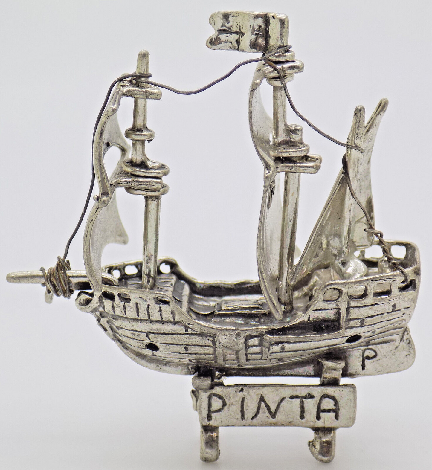 Vintage Italian Silver Columbus Caravel Pinta Figurine Arezzo 1970s 1980s