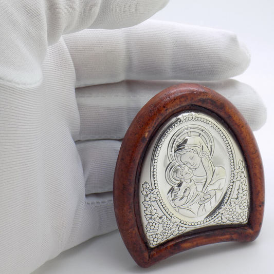 Vintage Italian Handmade Silver Lamina Sheet Mother Mary & Baby Jesus Holy Icon