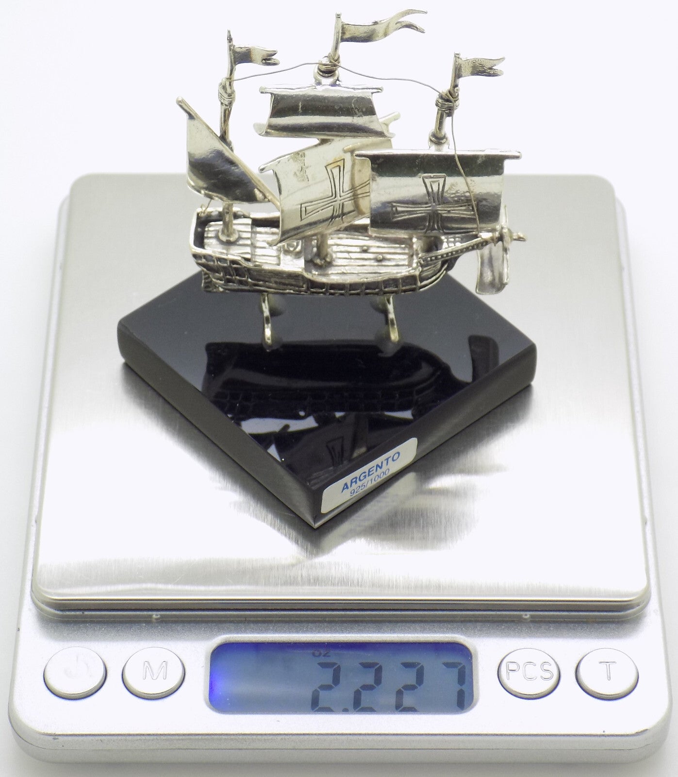 Vintage Italian Handmade Genuine Silver Columbus Caravel Galleon Ship Figurine