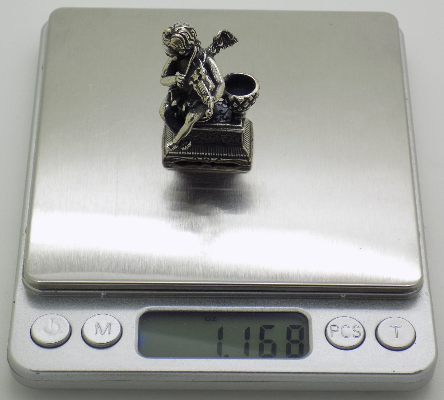 Vintage Italian Silver Angel with Violin Candle Holder Handmade Small 800 Silver