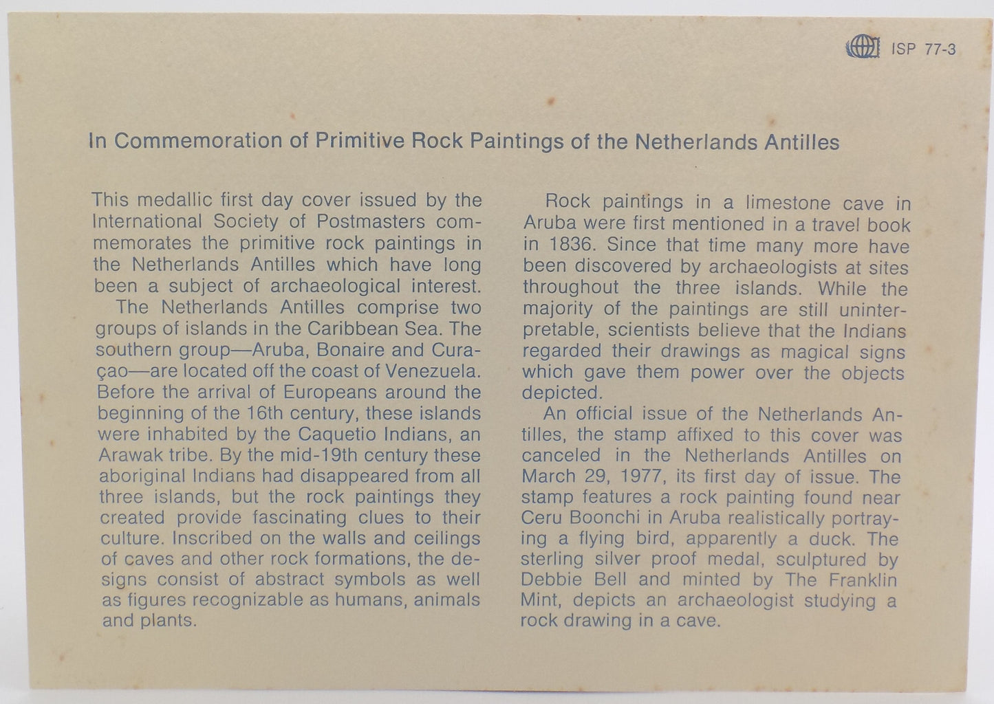 1977 Int'l Society of Postmasters Primitive Painting in Netherlands Silver Medal