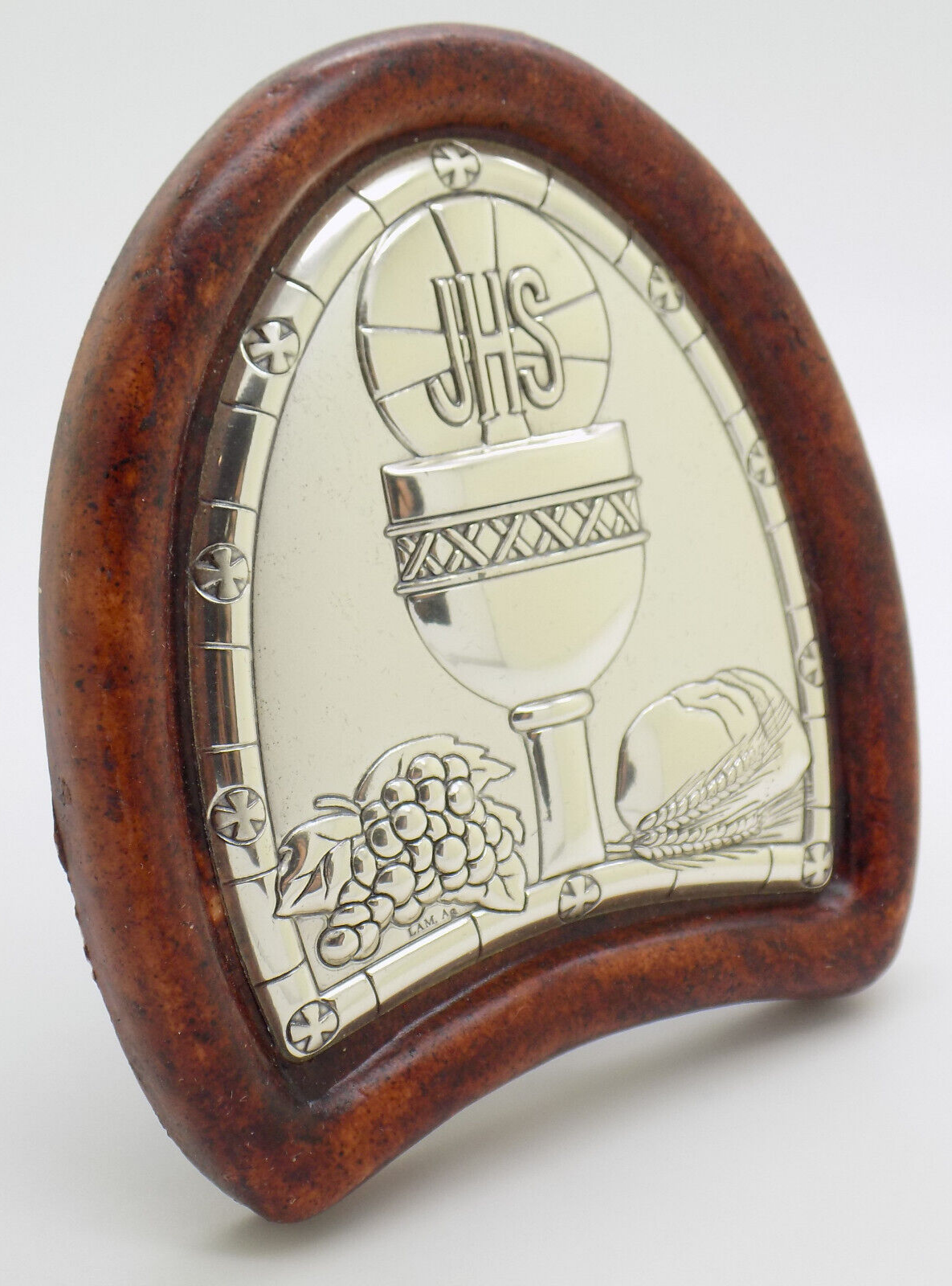 Vintage Italian Handmade Silver Lamina Sheet JHS Christian Icon (Small Defect)