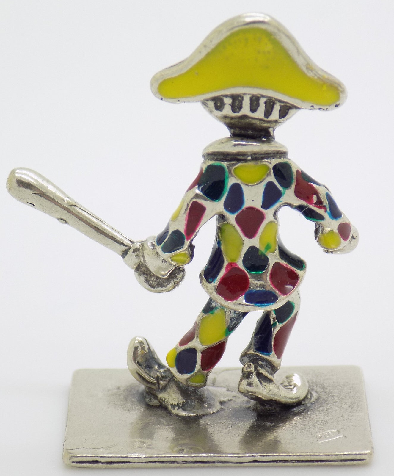 Vintage Italian Handmade Genuine Silver .800 Carnival Harlequin Enamel Figurine