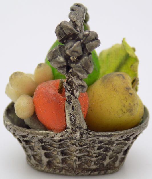 Vintage Italian Silver Dollhouse Fruit Basket Figurine Arezzo 1970s 1980s 14gr
