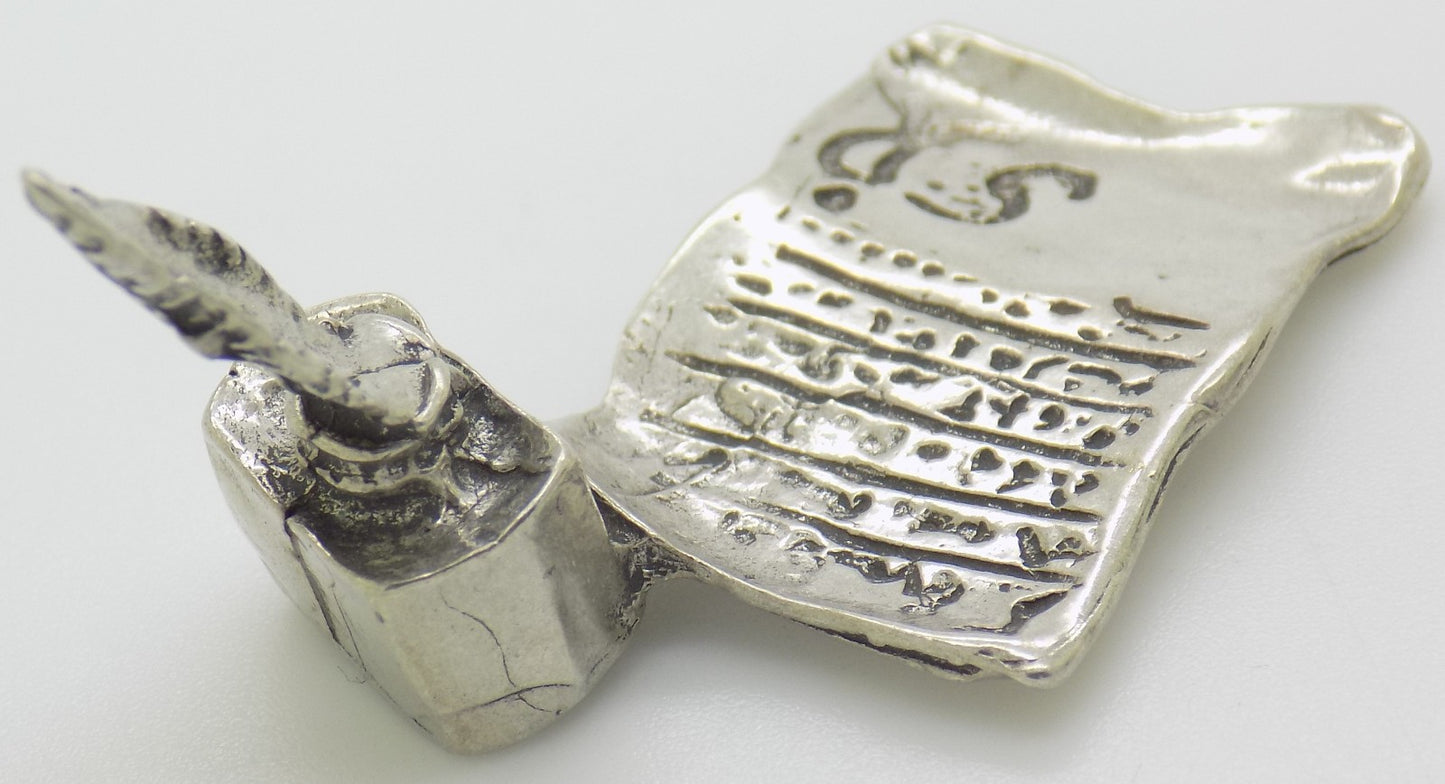 Vintage Italian Handmade Silver 800 Pen & Paper Dollhouse Miniature Figurine