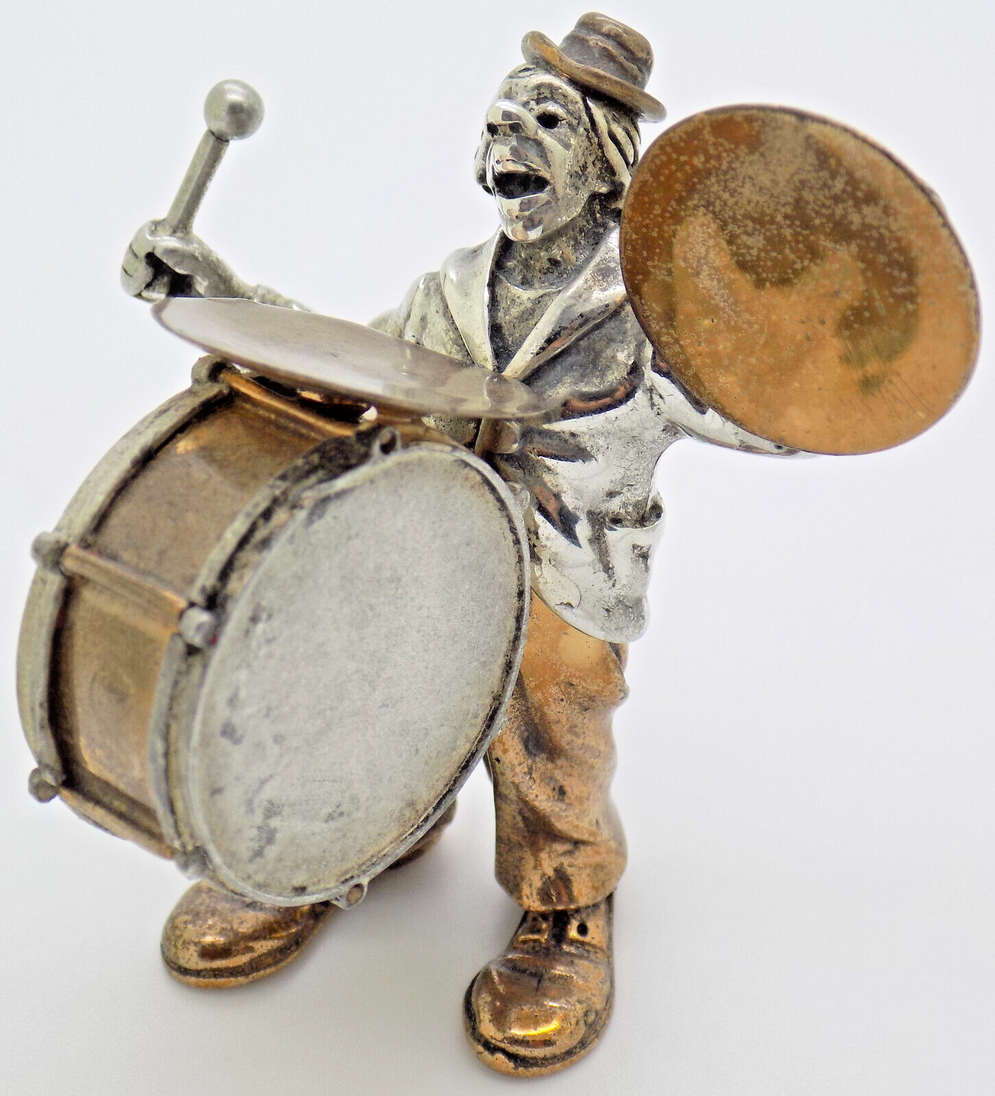 Vintage Italian Handmade Genuine Silver & Brass Rare ANGINI Clown w/t Drums Rare