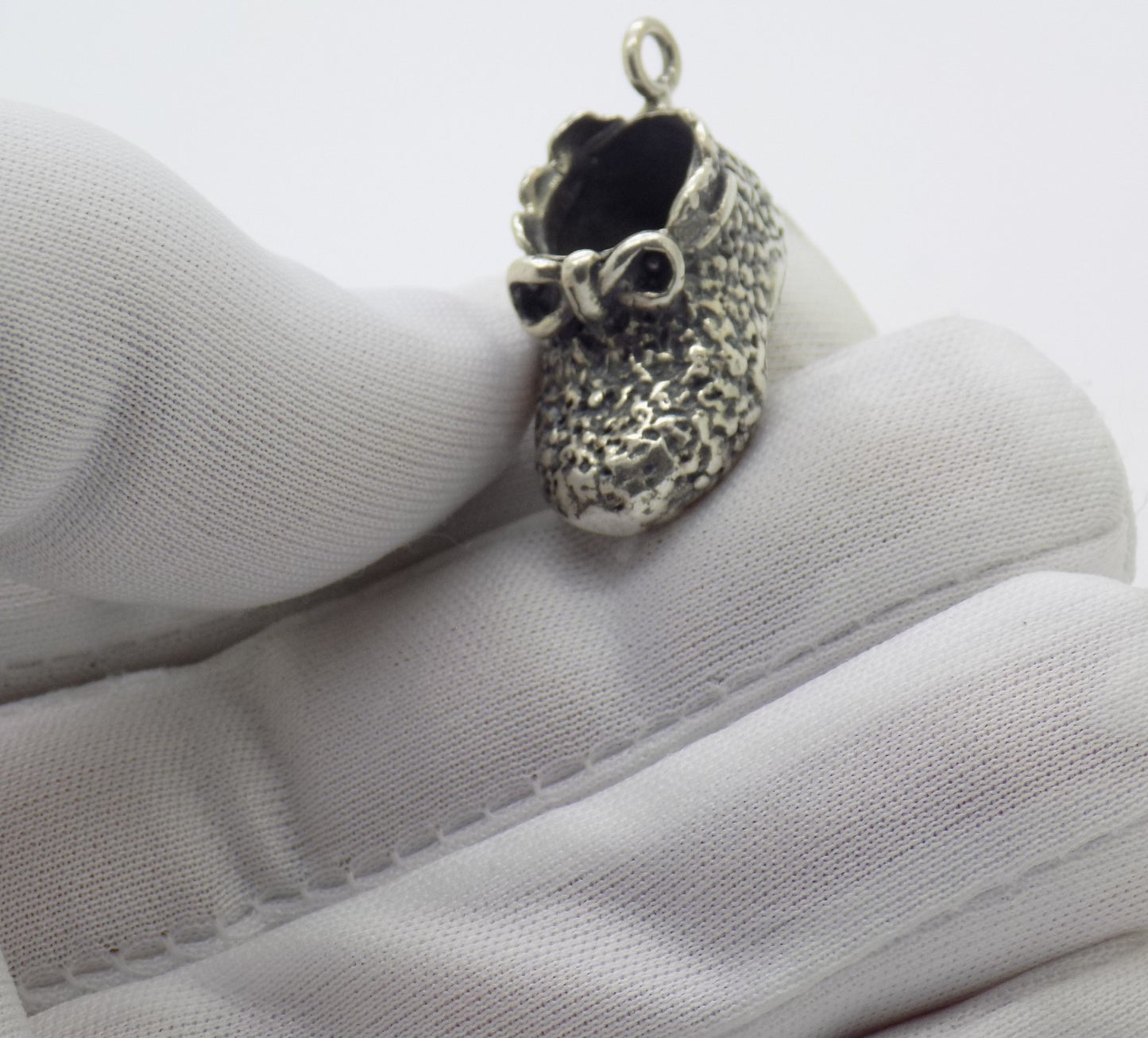 Vintage Italian Sterling Silver Newborn Shoe Miniature Pendant Handmade 925 Gift