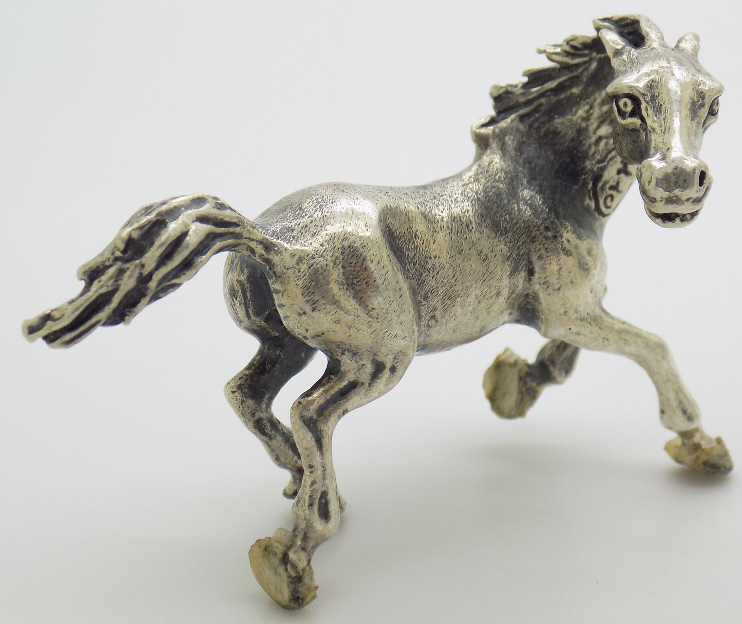 Vintage Italian Silver Galloping Horse Figurine 800 Handmade Arezzo Cerreti 1970