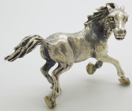 Vintage Italian Silver Galloping Horse Figurine 800 Handmade Arezzo Cerreti 1970