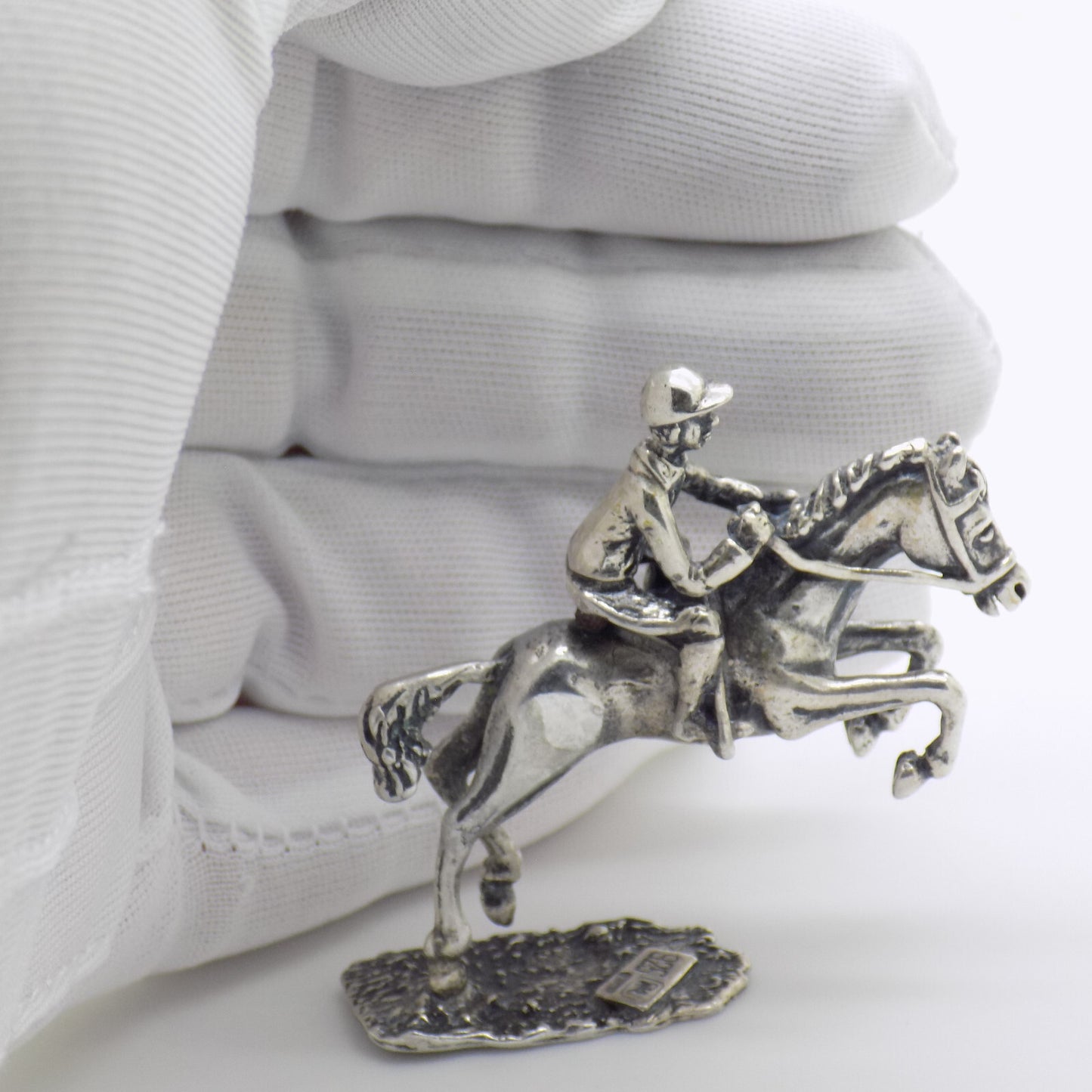 Vintage Italian Handmade Sterling Silver 925 Show Jump Horse & Jockey Figurine