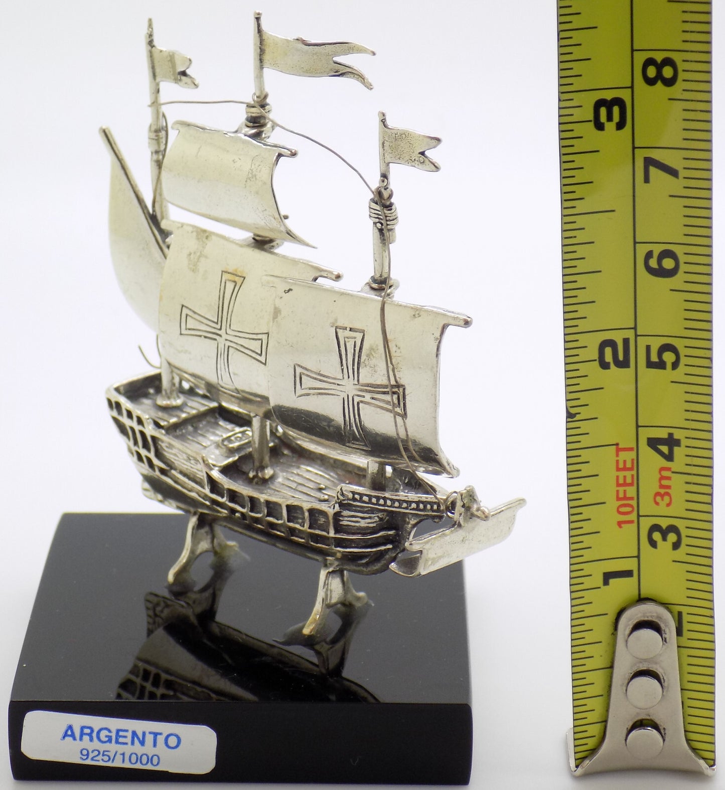Vintage Italian Handmade Genuine Silver Columbus Caravel Galleon Ship Figurine